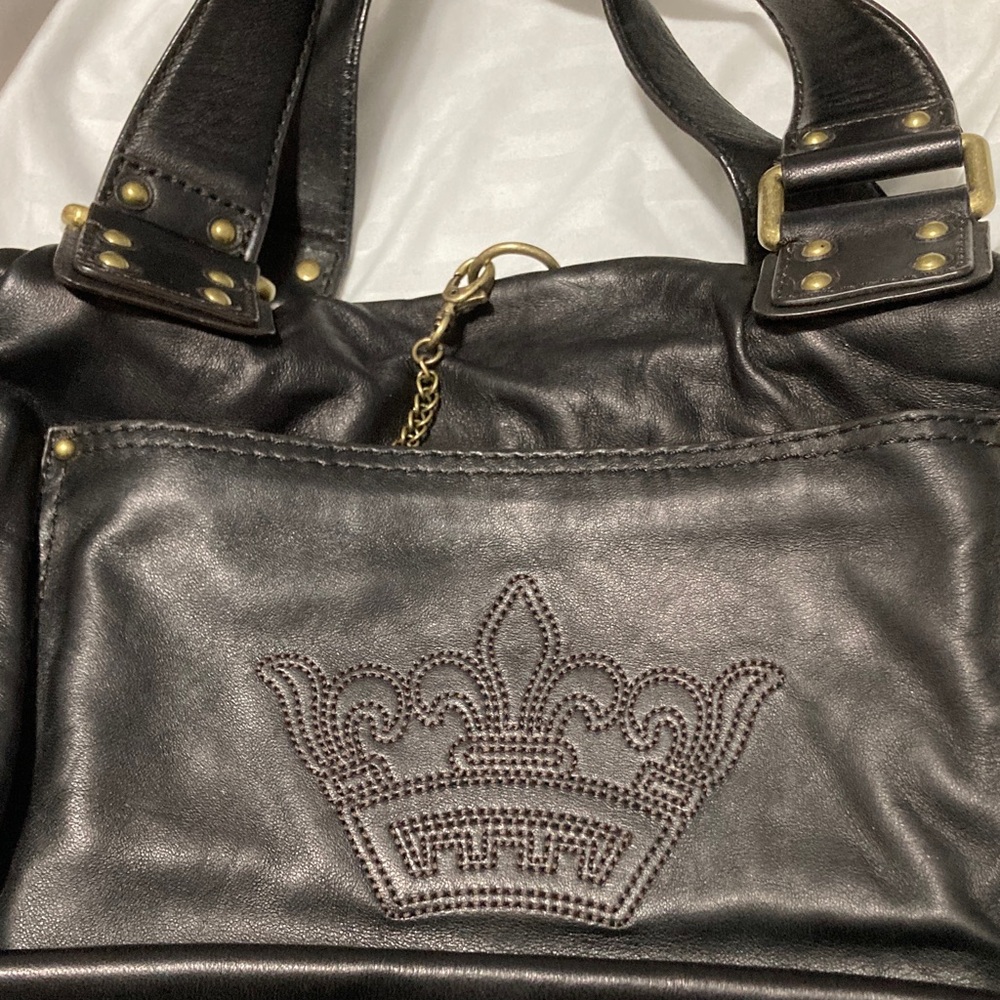 Gianni Bini Genuine Black Leather Shoulder Bag with Crown Design